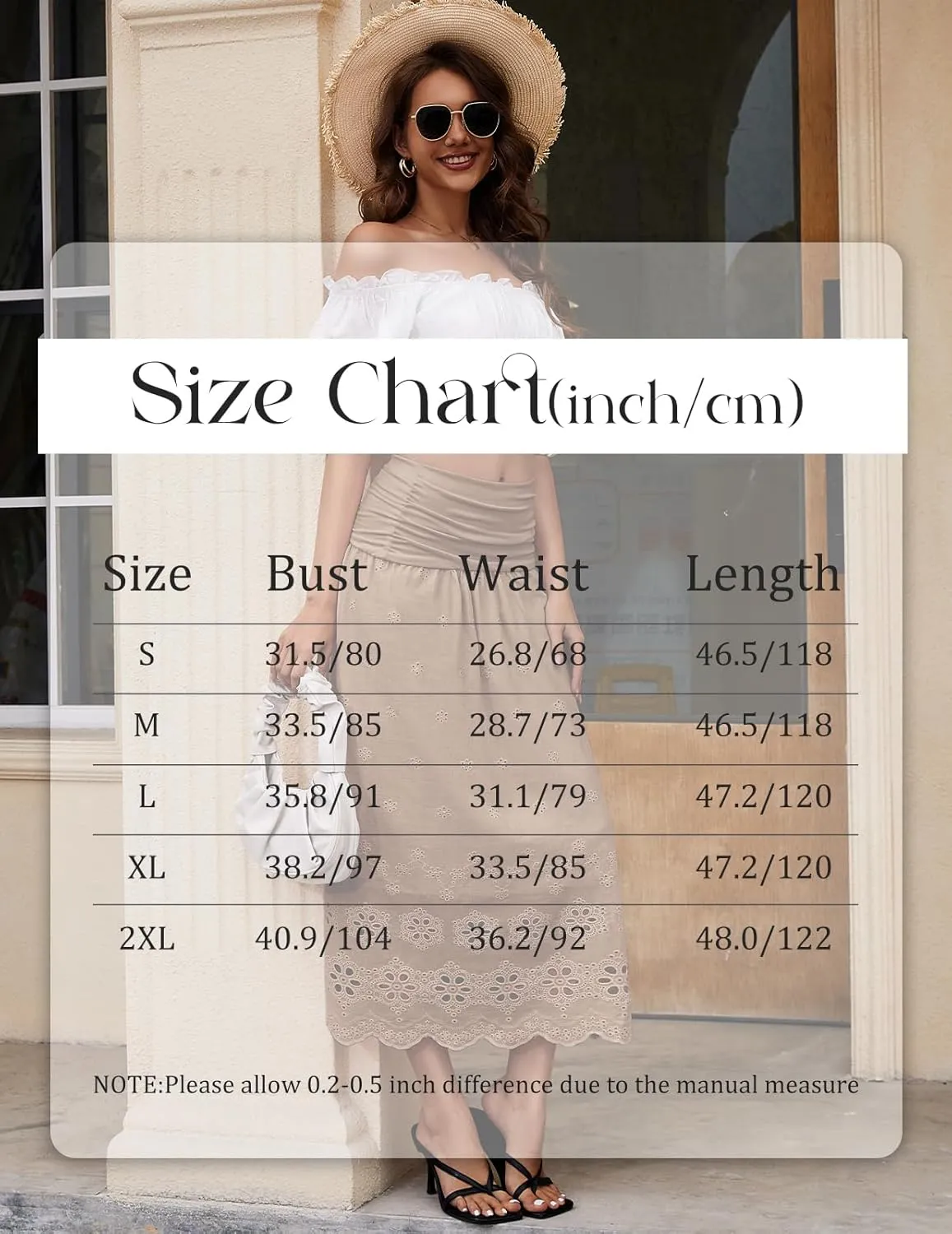 DRESSTELLS Boho Skirt for Women 2025 Lace Embroidery Eyelet High Waist A-Line Flowy Beach Midi Long Skirts