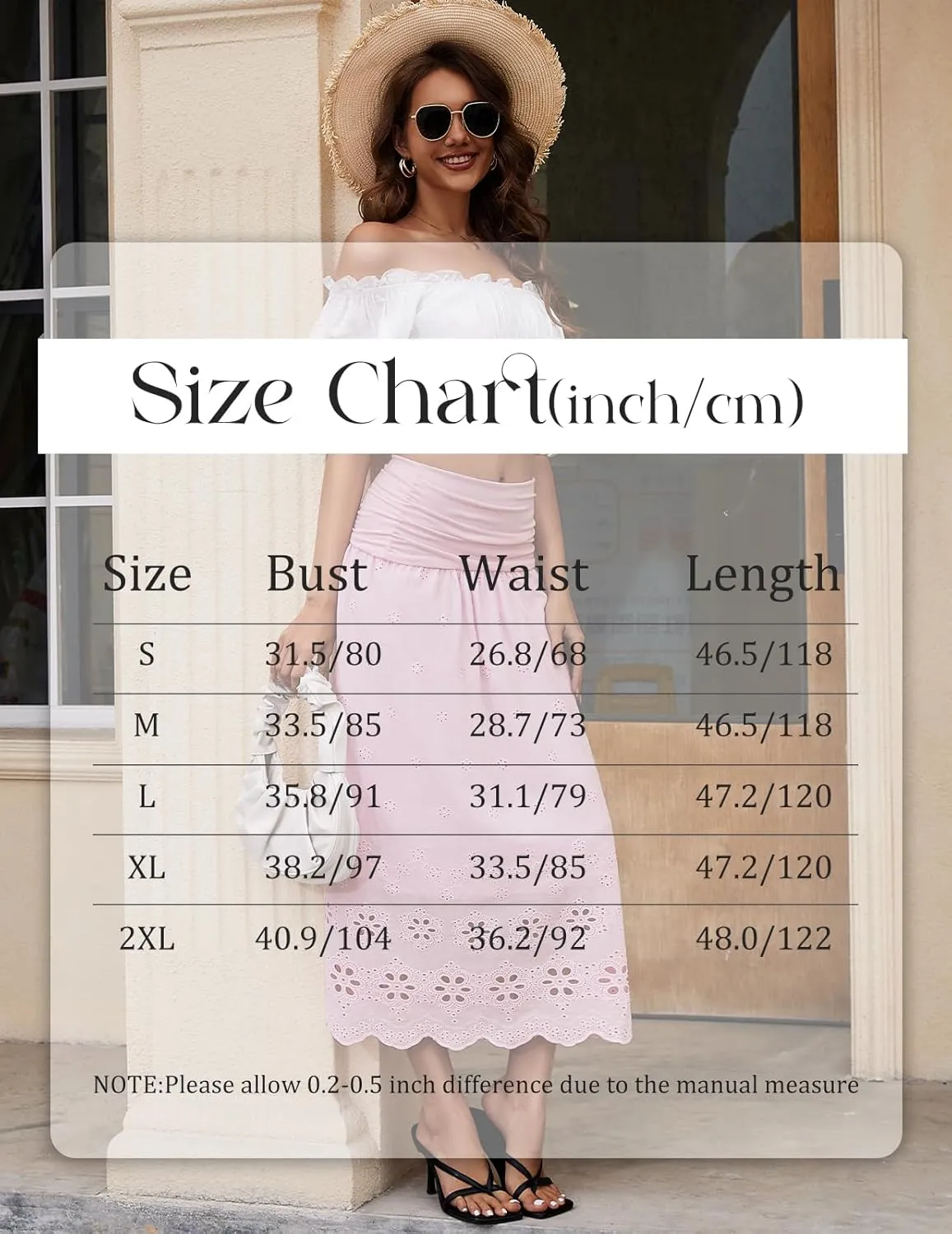 DRESSTELLS Boho Skirt for Women 2025 Lace Embroidery Eyelet High Waist A-Line Flowy Beach Midi Long Skirts