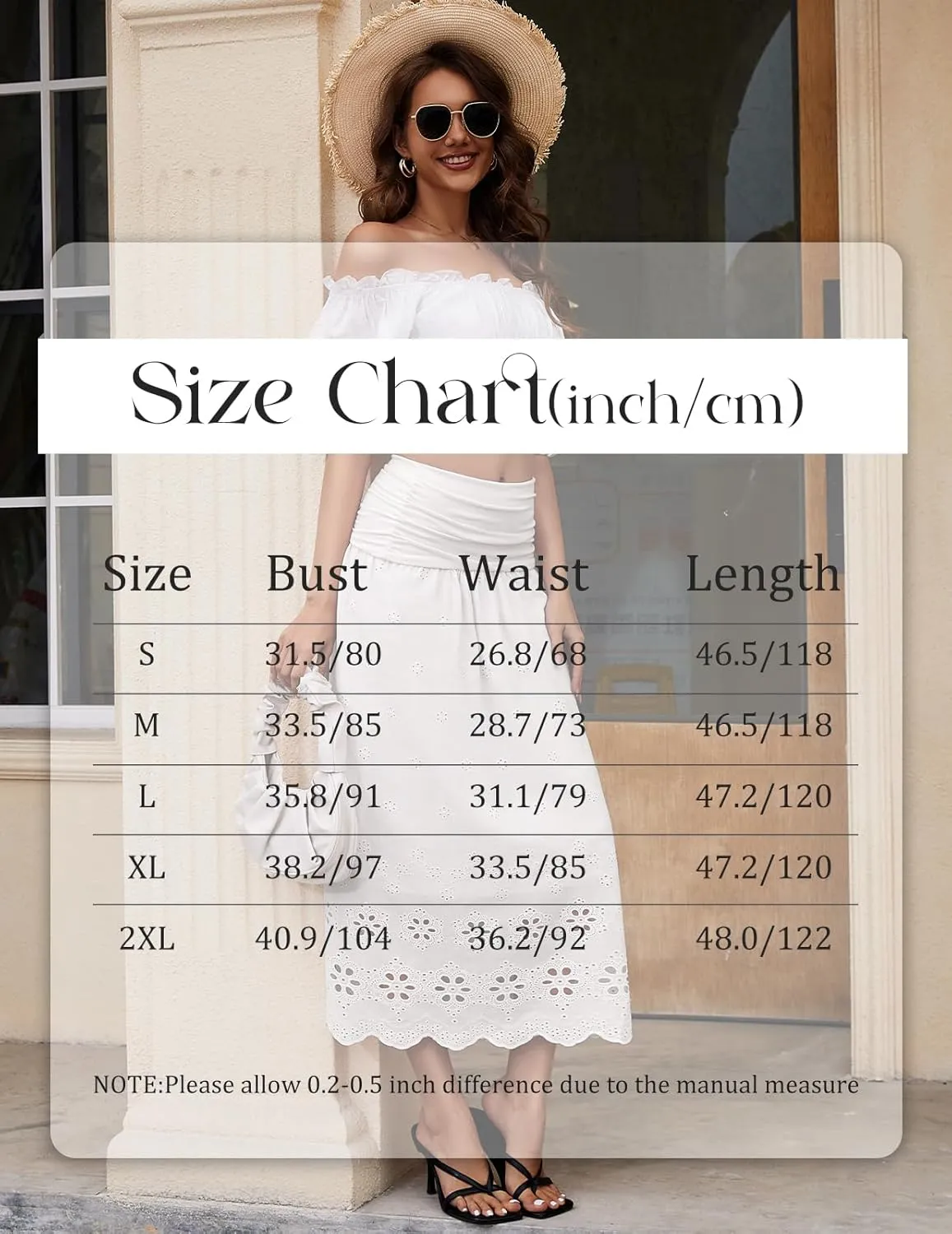 DRESSTELLS Boho Skirt for Women 2025 Lace Embroidery Eyelet High Waist A-Line Flowy Beach Midi Long Skirts
