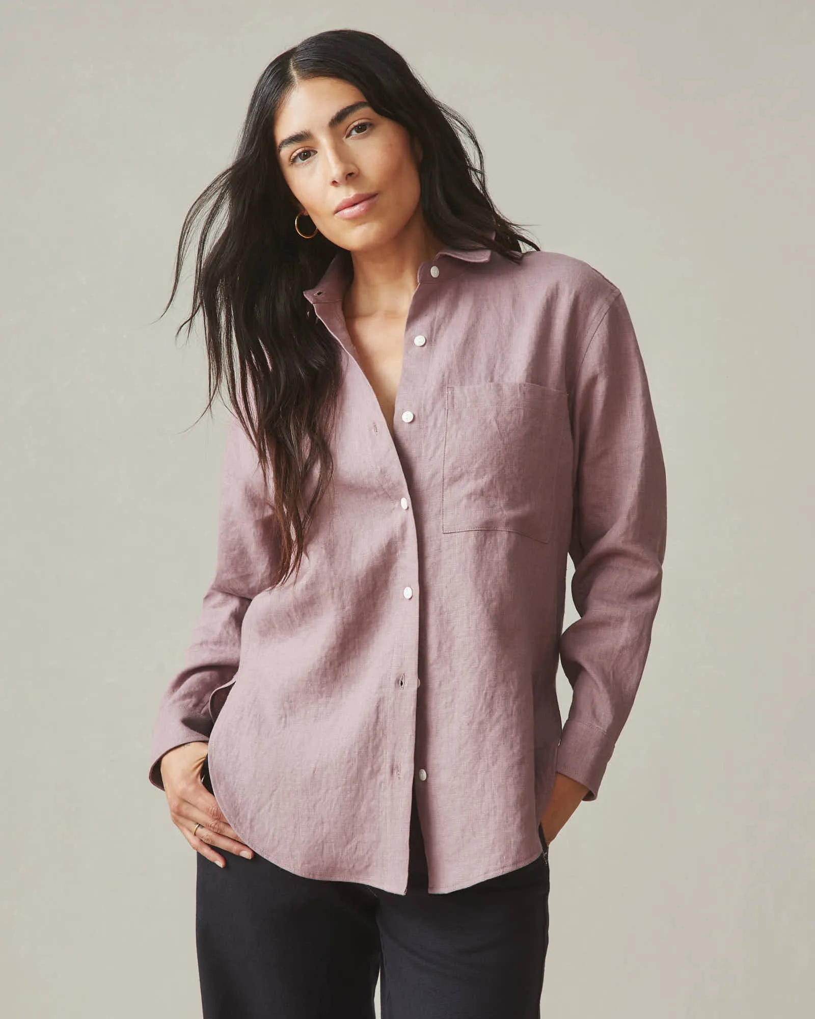 Easy Linen Long Sleeve Shirt - Twilight Mauve