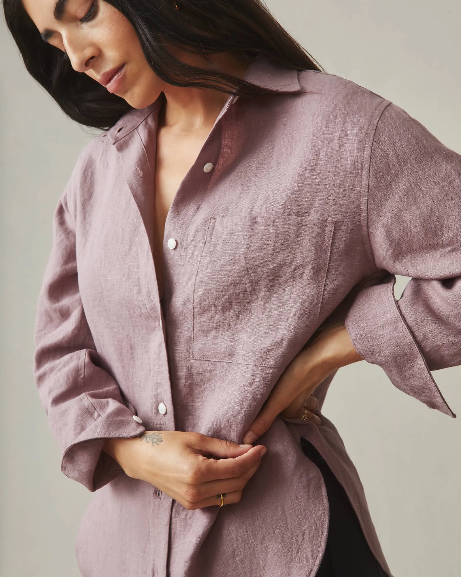 Easy Linen Long Sleeve Shirt - Twilight Mauve