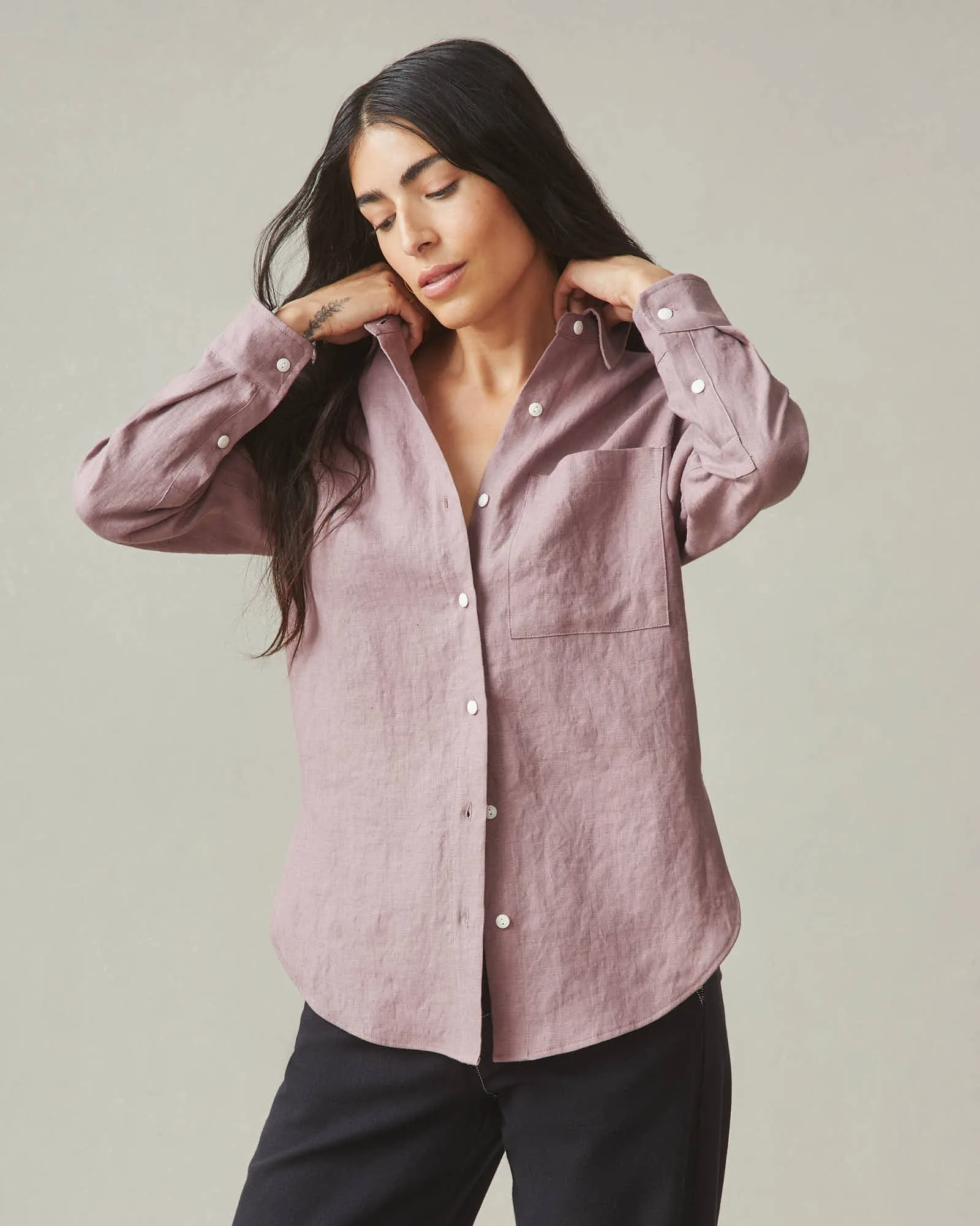 Easy Linen Long Sleeve Shirt - Twilight Mauve