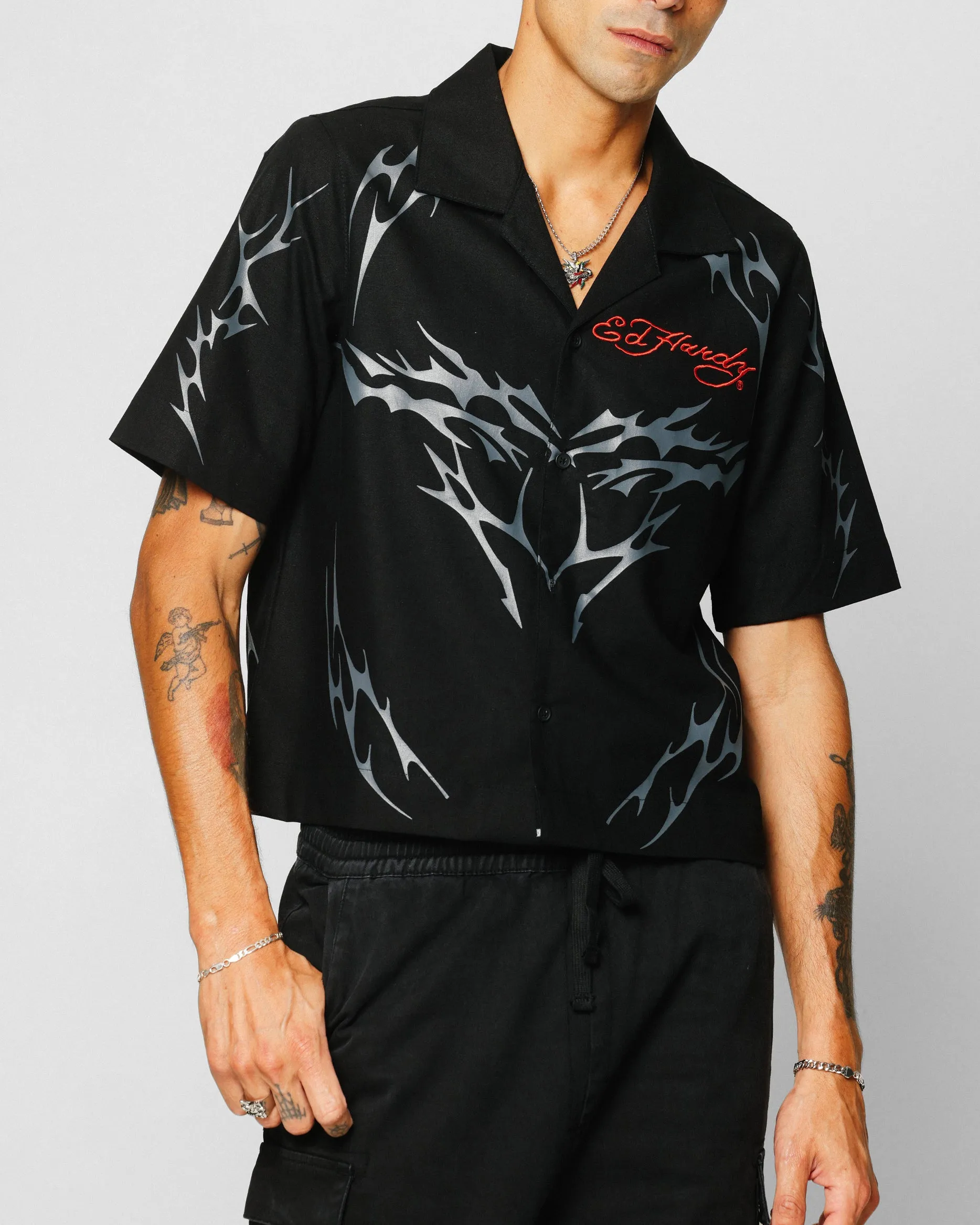 Ed Hardy Techno Button Up Shirt Black