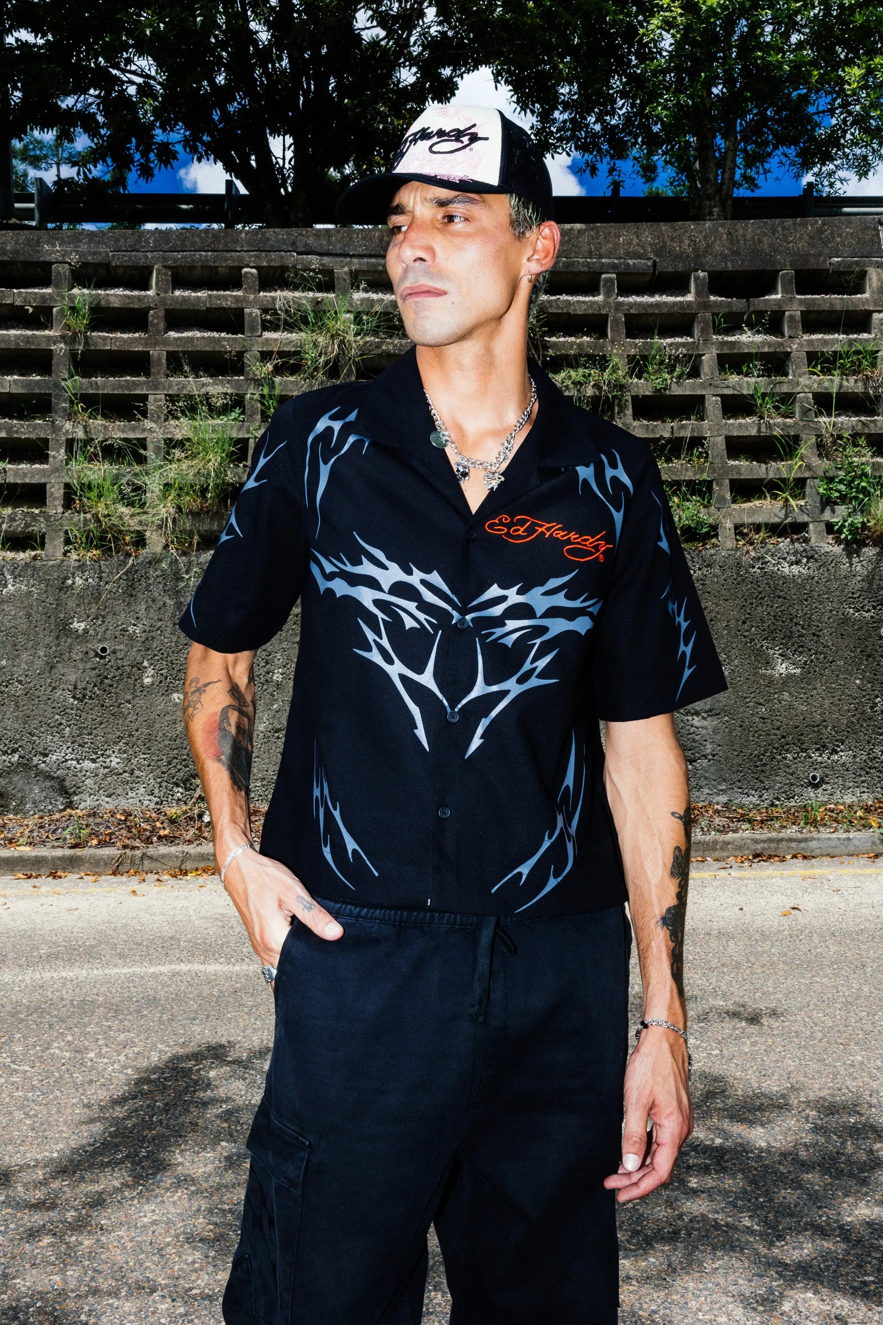 Ed Hardy Techno Button Up Shirt Black