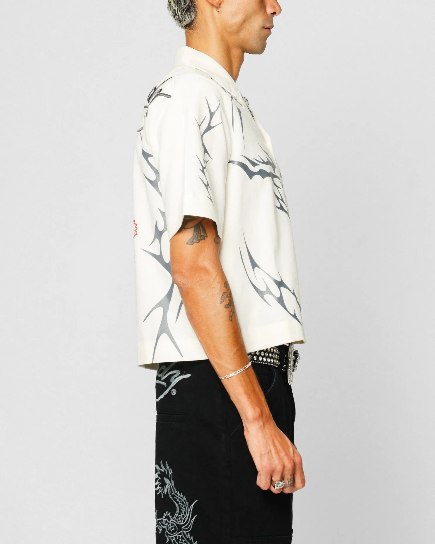 Ed Hardy Techno Button Up Shirt Off White