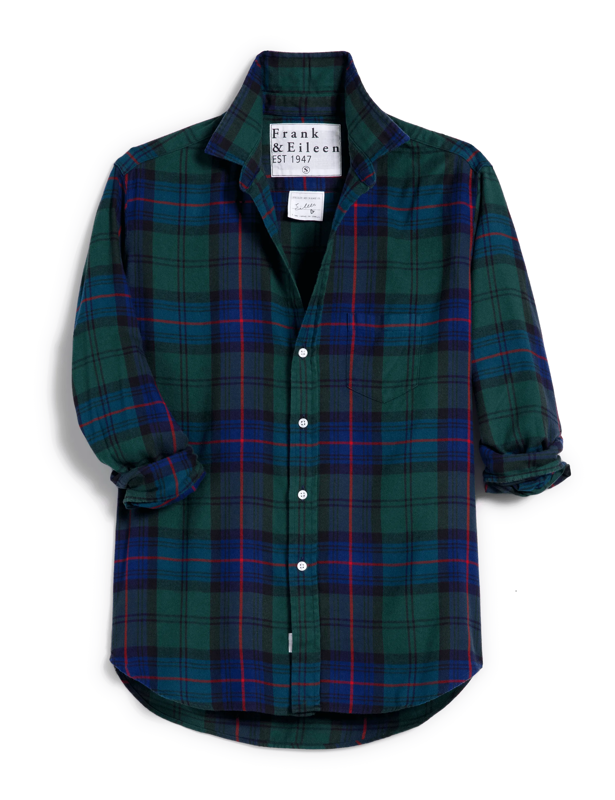 EILEEN Navy and Green with Red Plaid, Italian Flannel