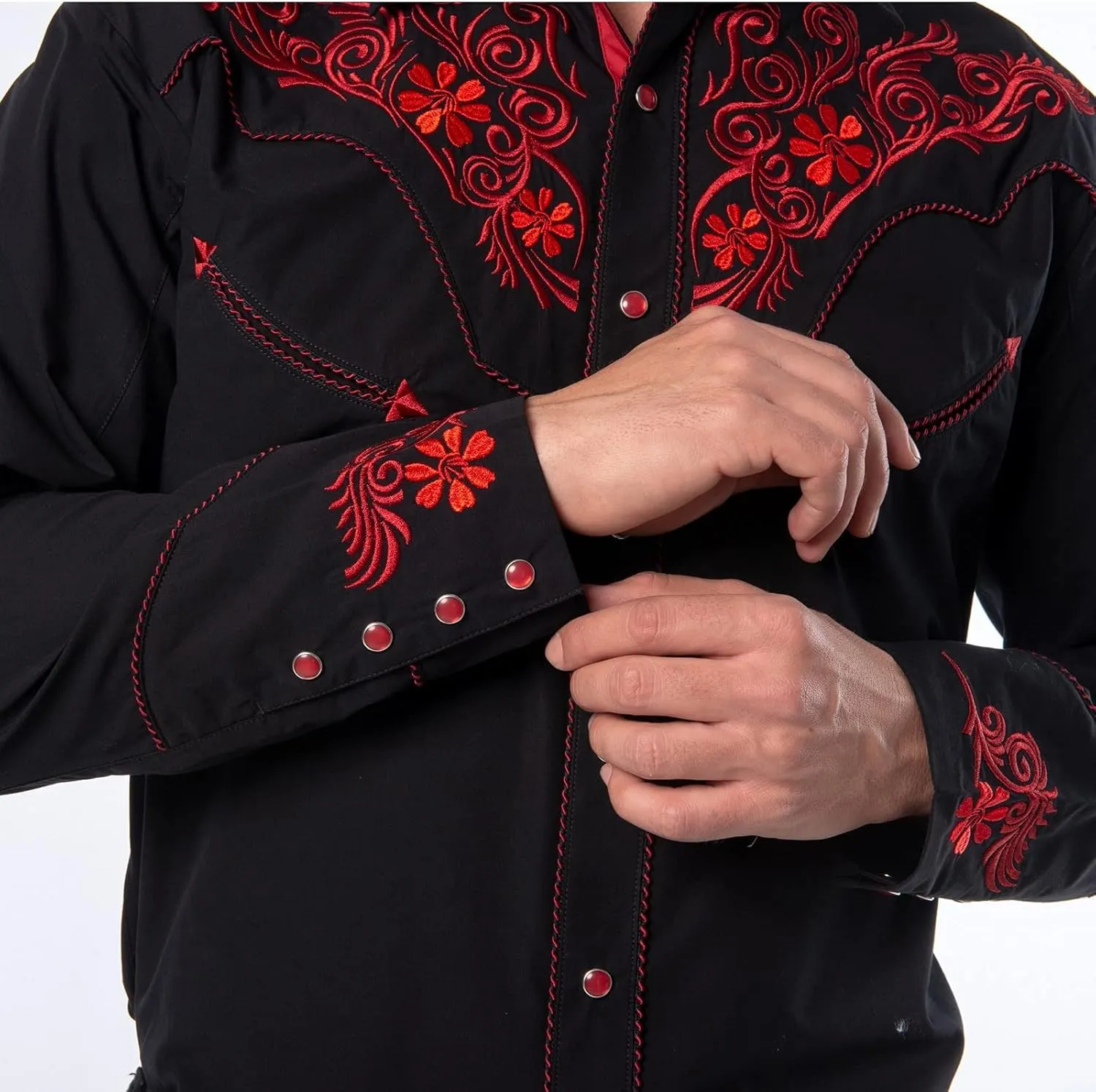 EL PIONERO Men's Western Shirt Long Sleeve Embroidered Cowboy Casual Snap Button Shirt