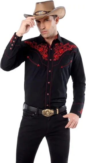 EL PIONERO Men's Western Shirt Long Sleeve Embroidered Cowboy Casual Snap Button Shirt