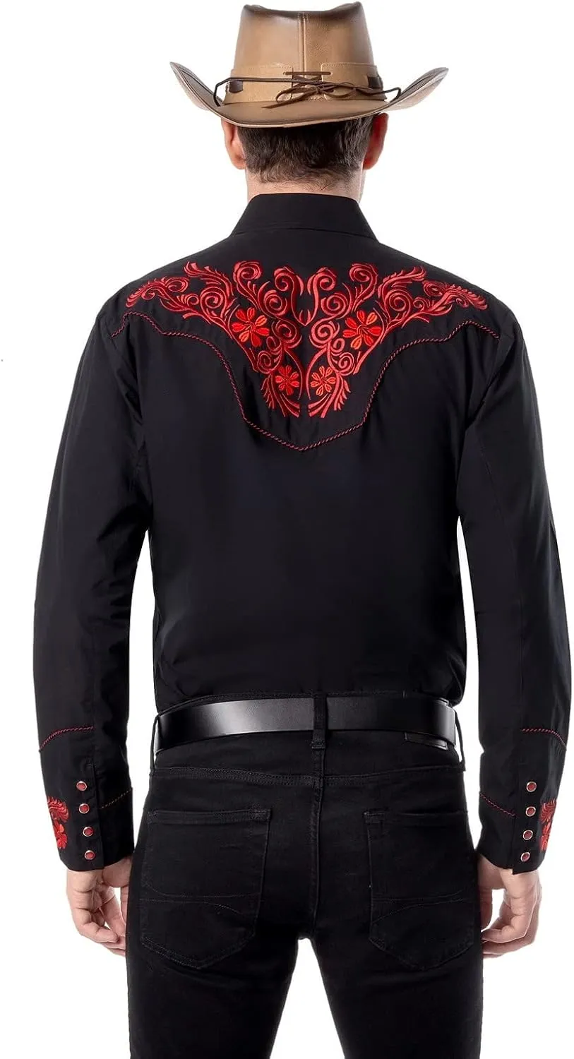 EL PIONERO Men's Western Shirt Long Sleeve Embroidered Cowboy Casual Snap Button Shirt