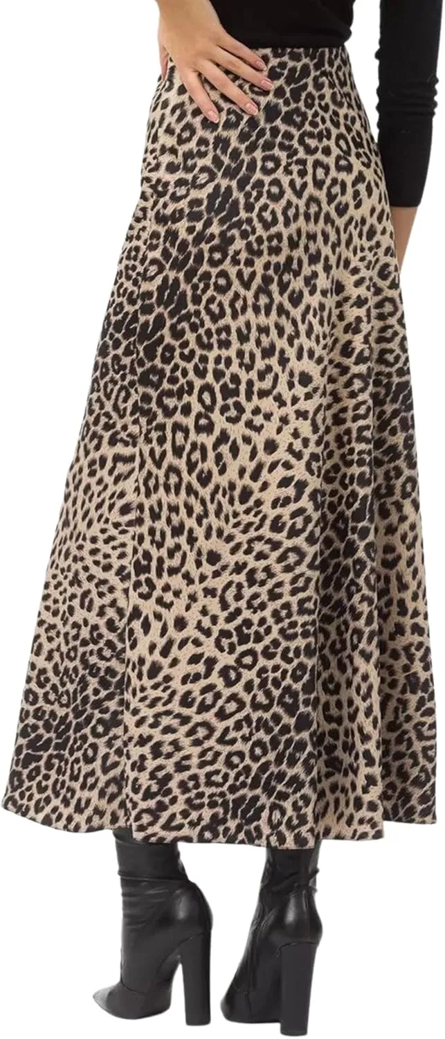 Ezcosplay Women Satin Leopard Print Maxi Skirt High Waist Slik Animal Cheetah Print A Line Long Skirts
