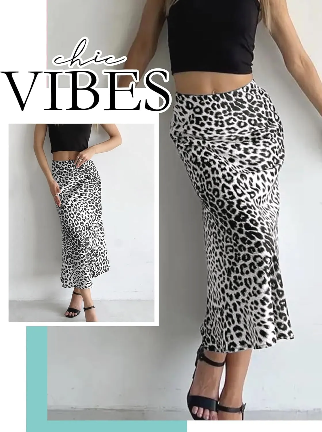 Ezcosplay Women Satin Leopard Print Maxi Skirt High Waist Slik Animal Cheetah Print A Line Long Skirts