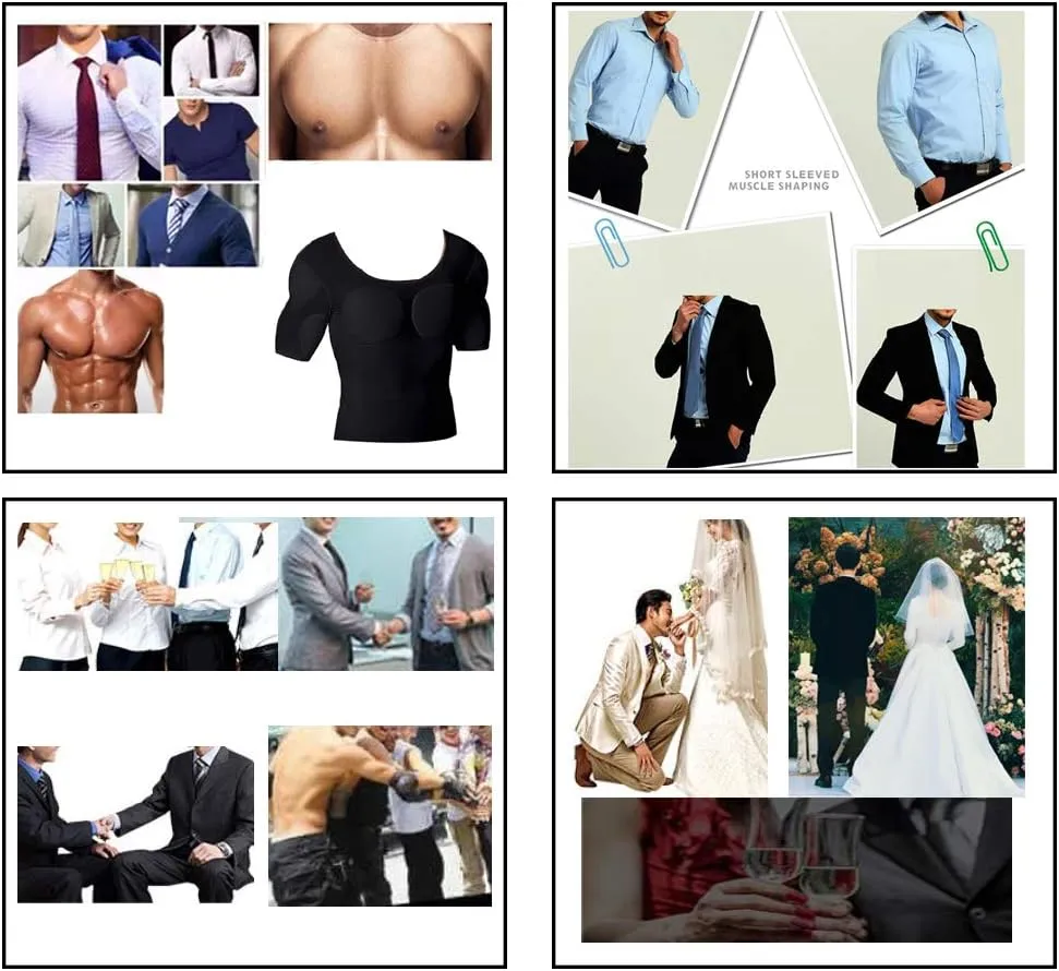Fake Muscle Suit Shirt Men Invisible Simulation of Fattening Thin Elastic Detachable Bottoming Shirt