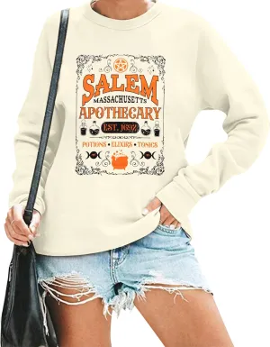 FASHGL Halloween Salem Apothecary Sweatshirt Women Salem Witches 1692 Shirt Fall Oversized Crewneck Pullover Tops