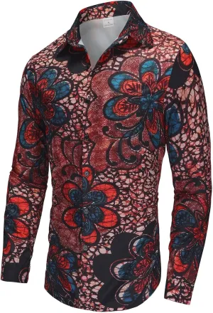 Fashion Casual Printed Shirt Men's Long Sleeve Casual Vacation Hawaiian Button Down Shirt