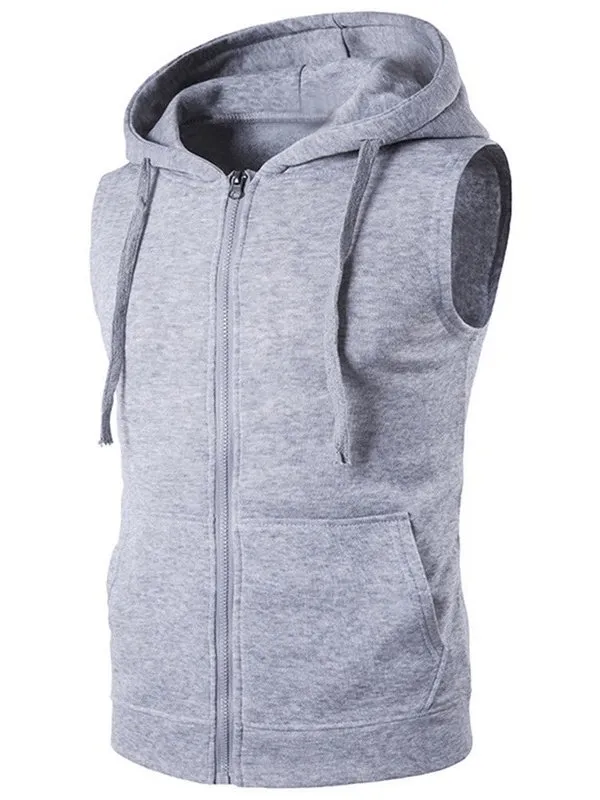 Fashionable Solid Color Men's Vests With Zipper and Hood - SF0549