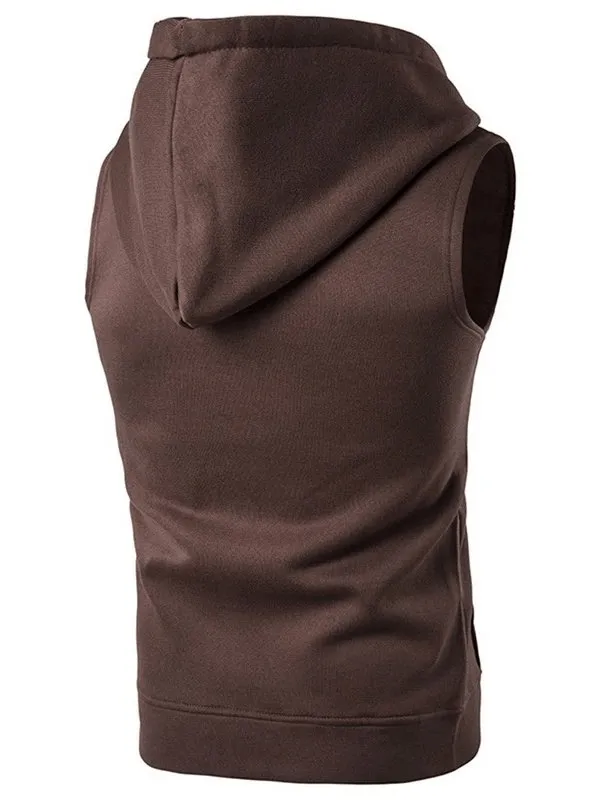 Fashionable Solid Color Men's Vests With Zipper and Hood - SF0549