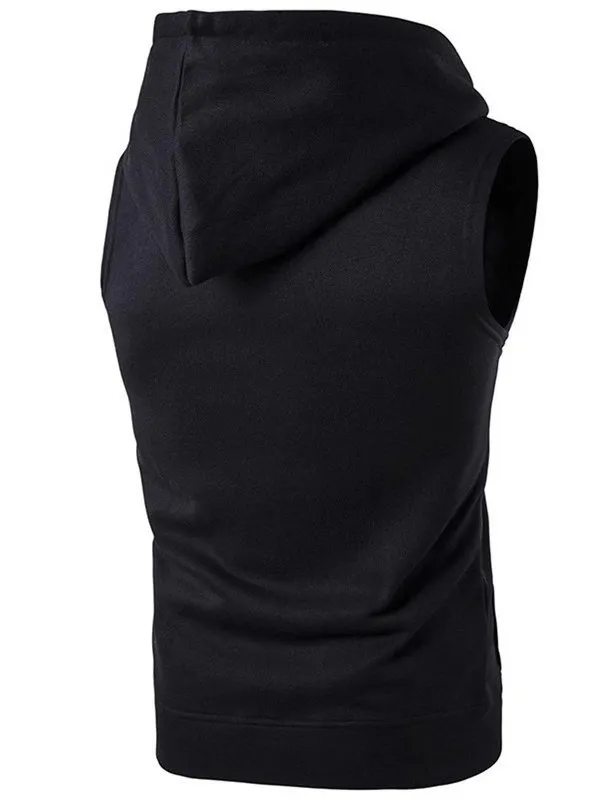 Fashionable Solid Color Men's Vests With Zipper and Hood - SF0549