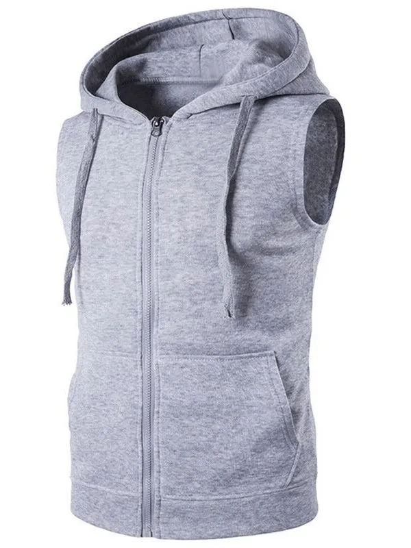 Fashionable Solid Color Men's Vests With Zipper and Hood - SF0549