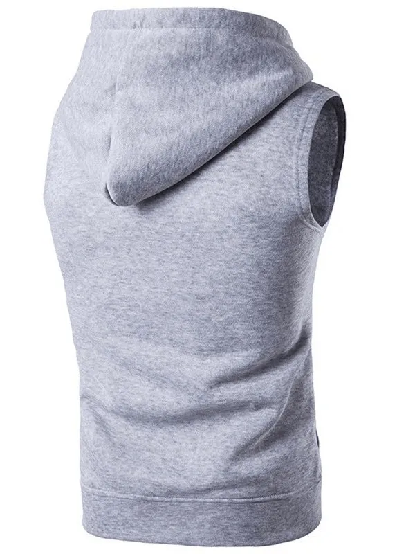 Fashionable Solid Color Men's Vests With Zipper and Hood - SF0549