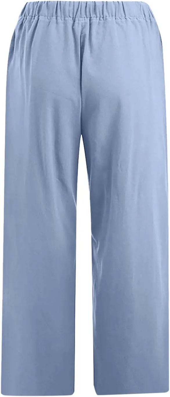 Firzero Linen Pants for Women 2024 Summer Beach Capris Sweatpants Elastic High Waist Yoga Pants Cropped Lounge Pants