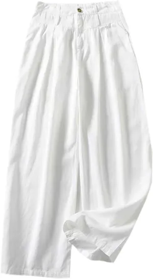 Firzero Women Summer Pants Cotton Linen Pants 2024 Casual Wide Leg Elastic Waist Trousers Loose Fit Straight Leg Pants