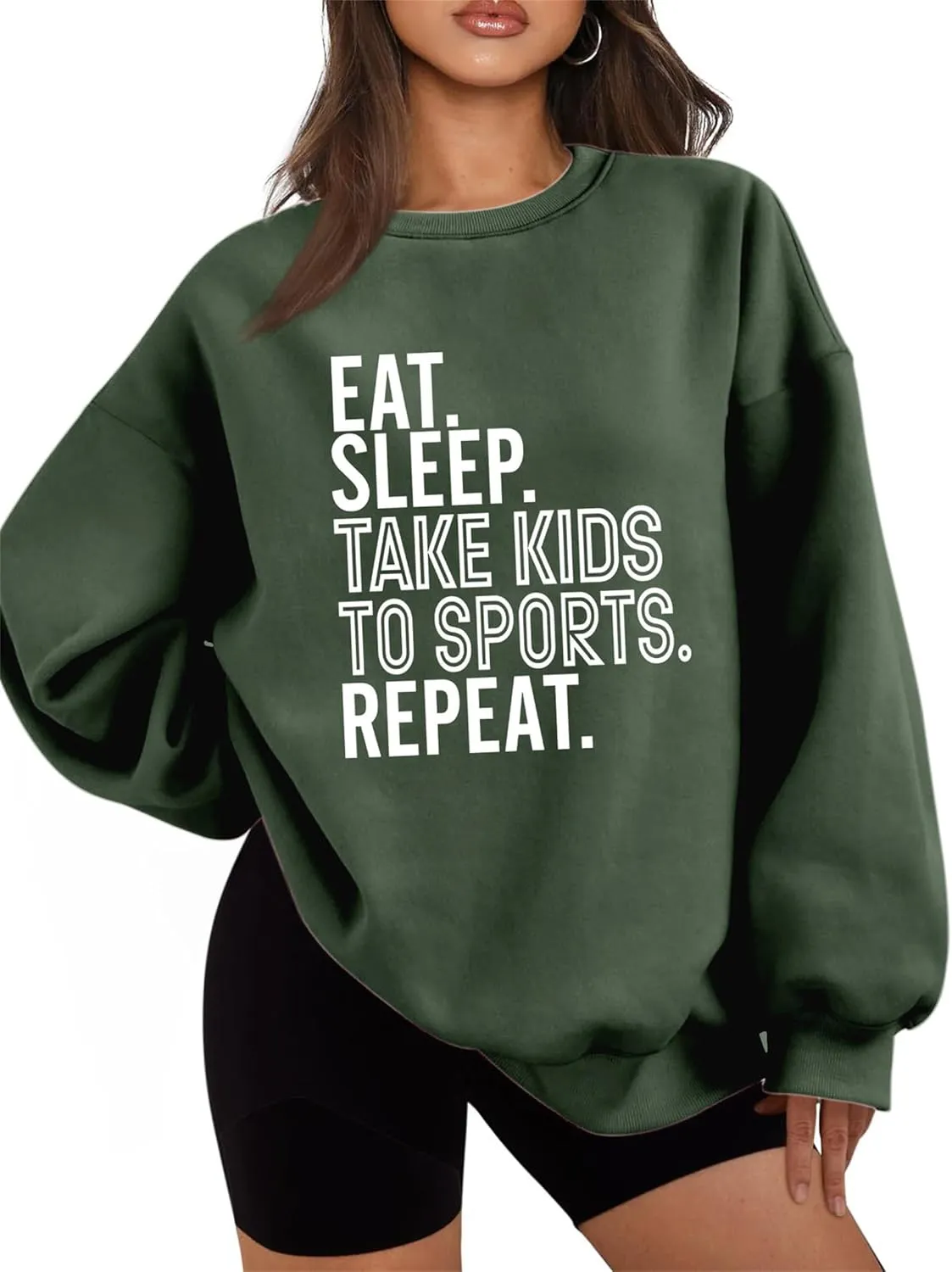 Fleece Pullover Eat Sleep Take Kids to Sports Repeat Sweatshirt Funny Saying Shirts Letter Graphic Sweater