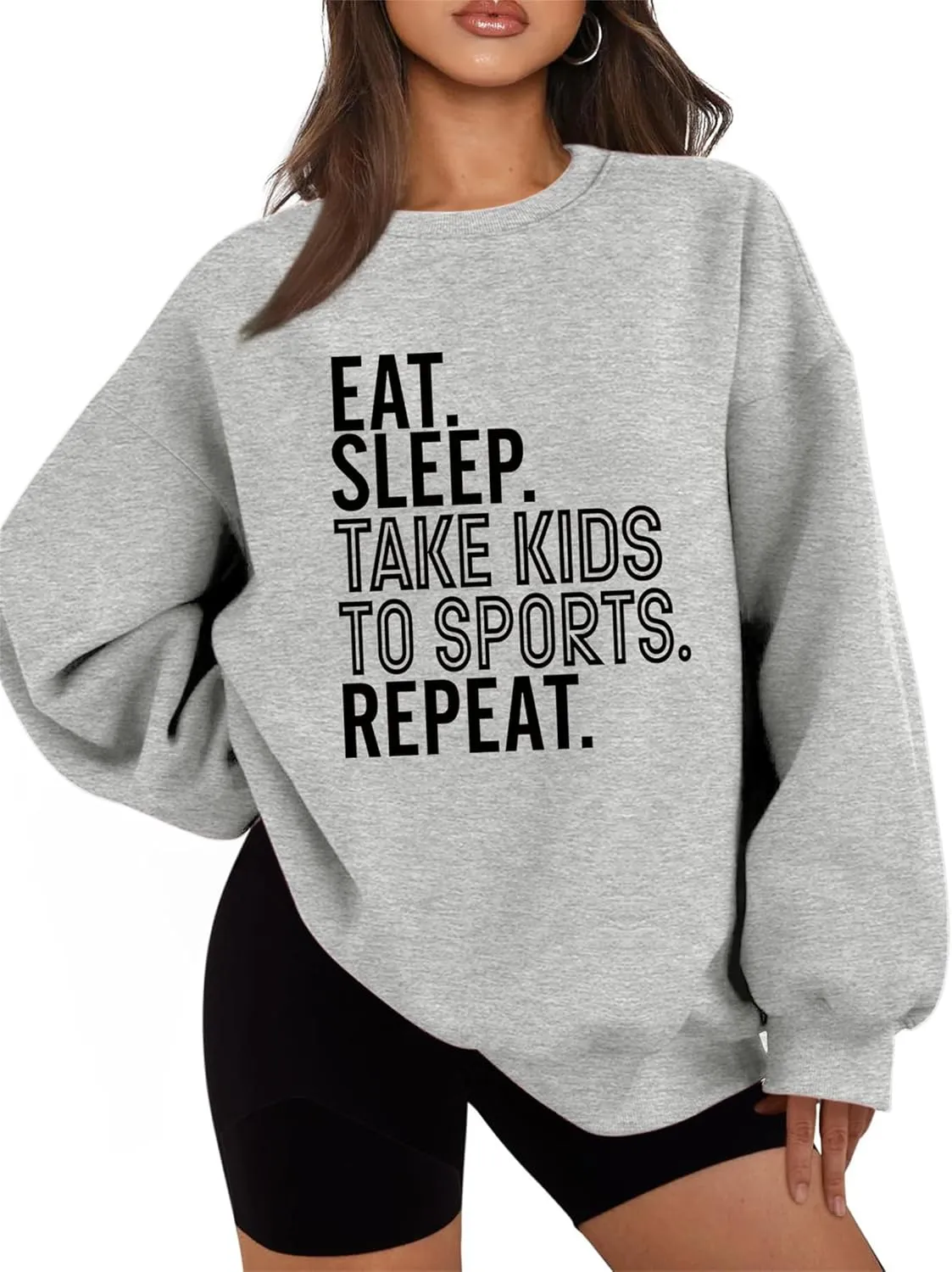 Fleece Pullover Eat Sleep Take Kids to Sports Repeat Sweatshirt Funny Saying Shirts Letter Graphic Sweater