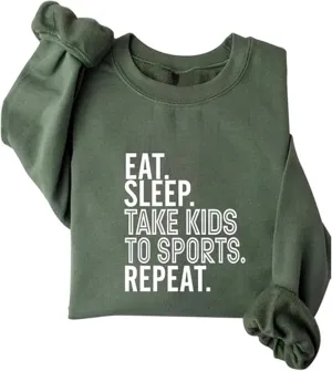 Fleece Pullover Eat Sleep Take Kids to Sports Repeat Sweatshirt Funny Saying Shirts Letter Graphic Sweater