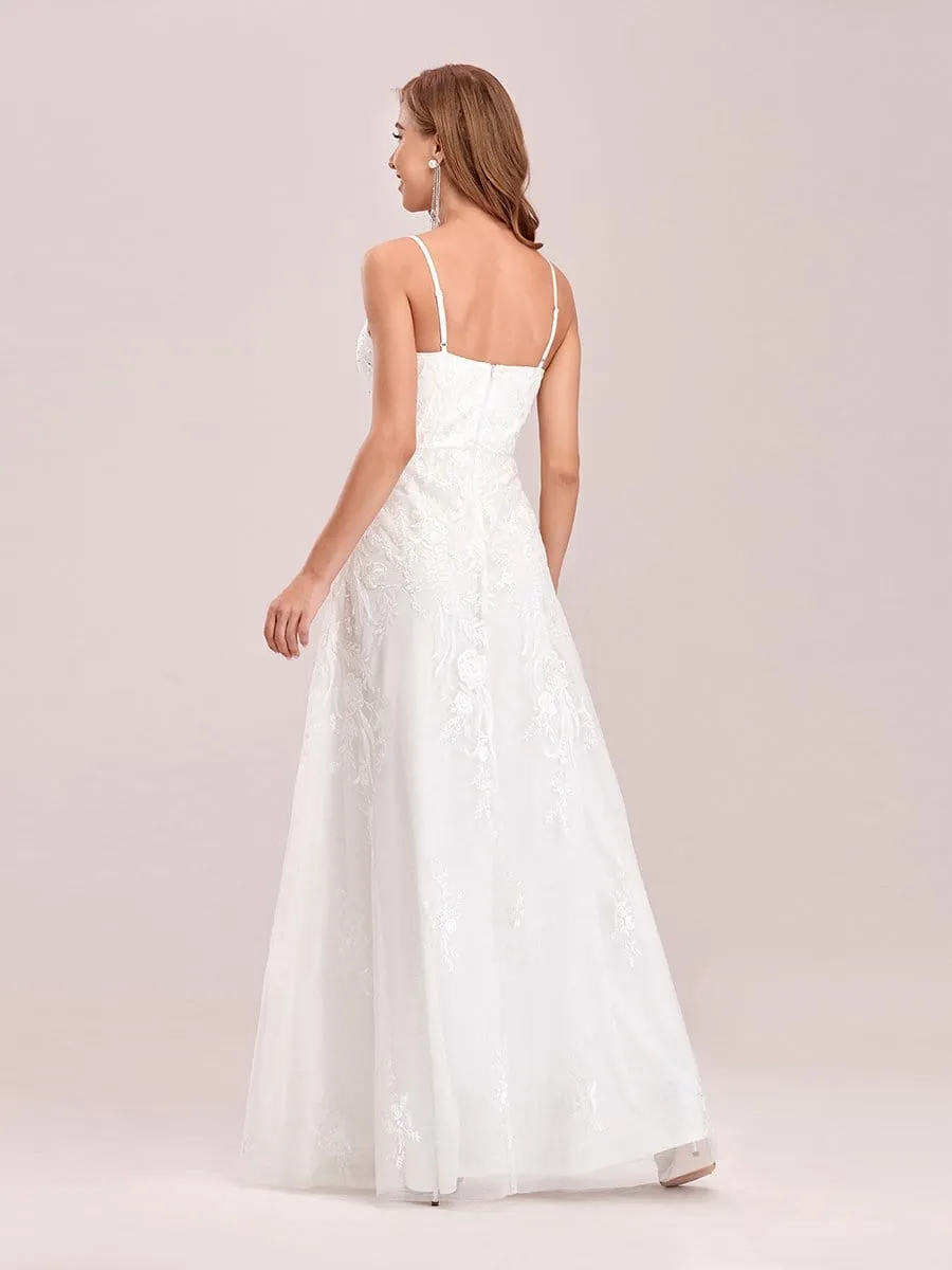 Floral Embroidered V Neck A-Line Tulle Wedding & Bridesmaid Dresses