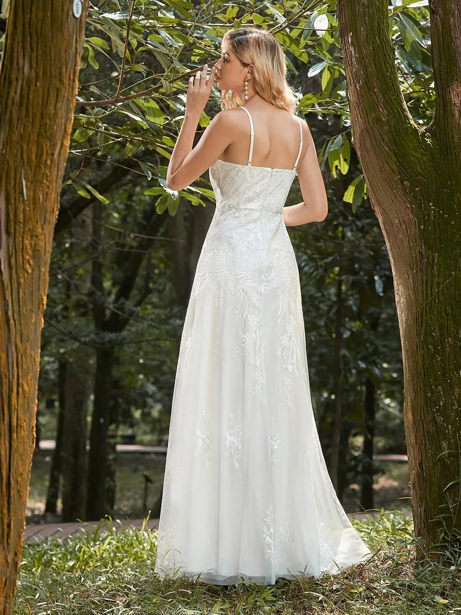 Floral Embroidered V Neck A-Line Tulle Wedding & Bridesmaid Dresses