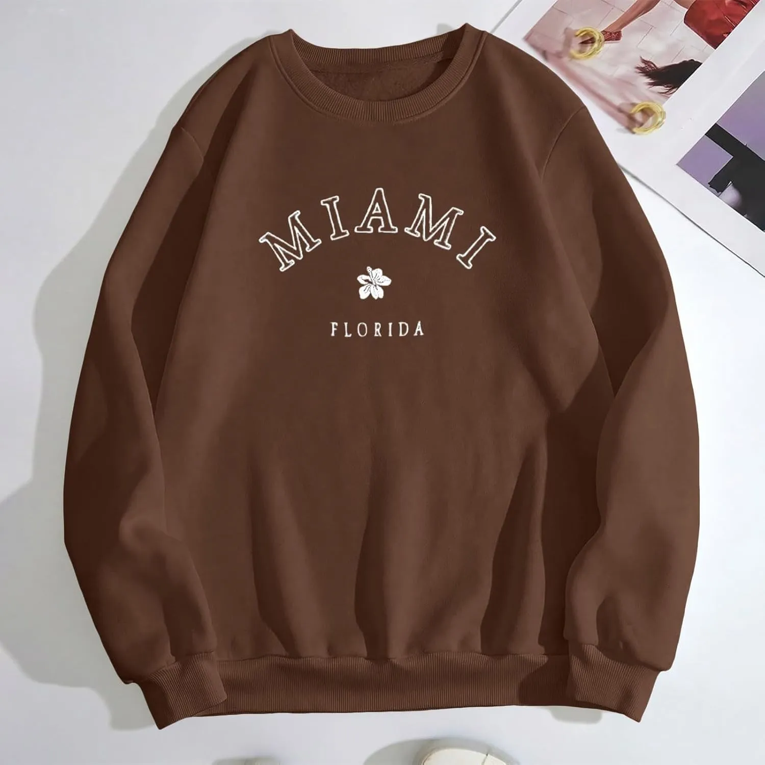 Florida Sweatshirt Casual Trendy Floral Graphic Pullover Tops Long Sleeve Loose Fit Cute Hoodie Sweatshirts