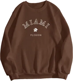 Florida Sweatshirt Casual Trendy Floral Graphic Pullover Tops Long Sleeve Loose Fit Cute Hoodie Sweatshirts