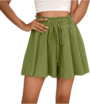 Flowy Shorts for Women Casual Ruffle Mini Skirts Drawstring High Waisted Boho Skorts Golf Tennis Summer Shorts