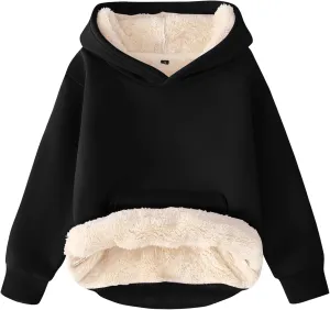 Flygo Unisex Boys Girls Fleece Lined Sherpa Hoodie Kids Warm Winter Hoodies Pullover Hooded Sweatshirt Sweater 4-13Y