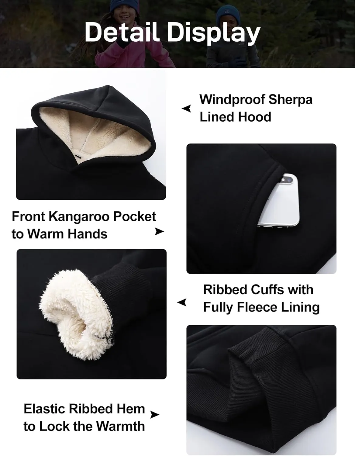 Flygo Unisex Boys Girls Fleece Lined Sherpa Hoodie Kids Warm Winter Hoodies Pullover Hooded Sweatshirt Sweater 4-13Y