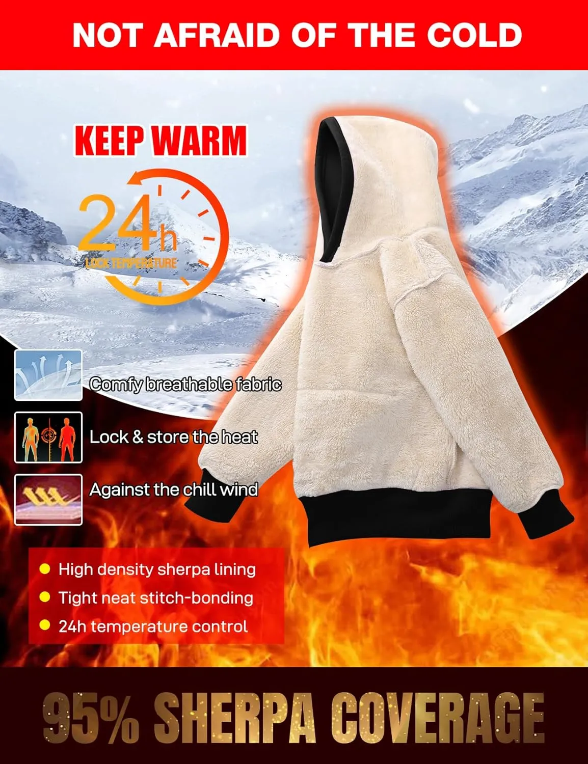 Flygo Unisex Boys Girls Fleece Lined Sherpa Hoodie Kids Warm Winter Hoodies Pullover Hooded Sweatshirt Sweater 4-13Y