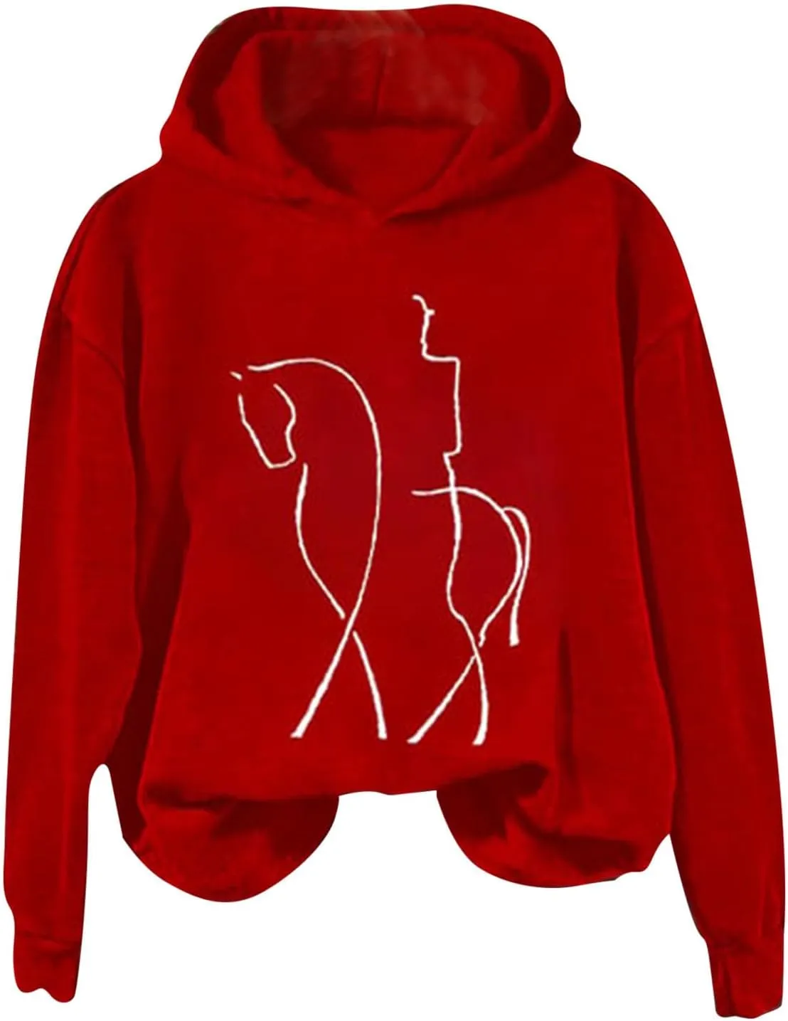 Funny Abstract Horse Print Hoodies Women Oversized Casual Fleece Sweatshirt Cute Knight Graphic Hooded Pullover Tops