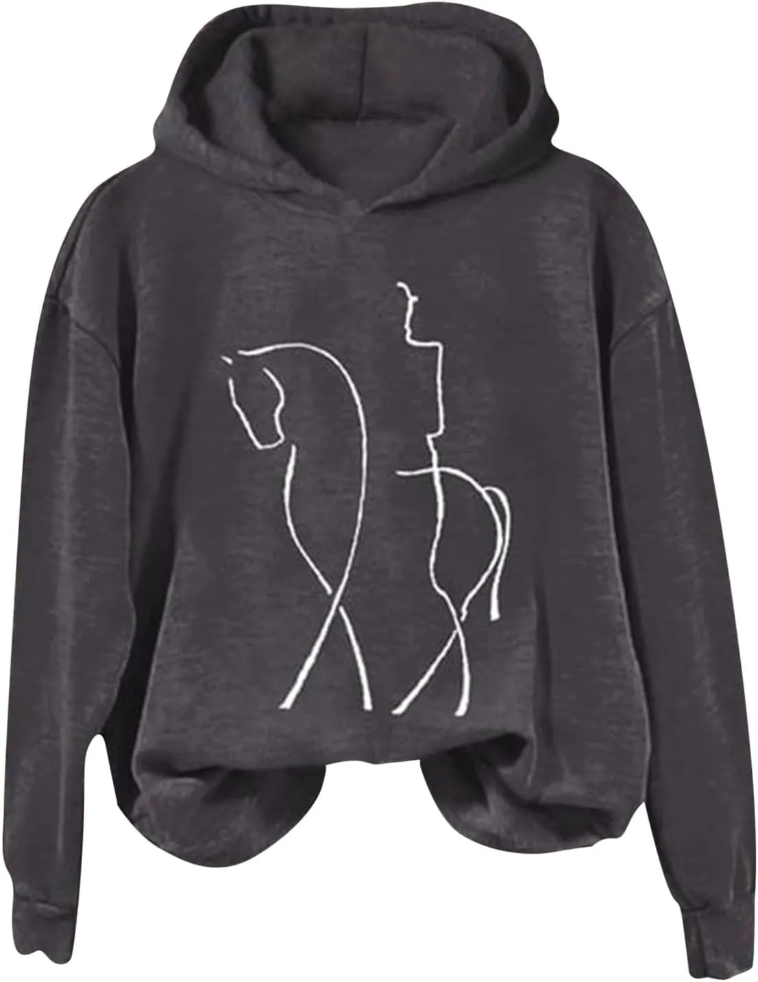 Funny Abstract Horse Print Hoodies Women Oversized Casual Fleece Sweatshirt Cute Knight Graphic Hooded Pullover Tops