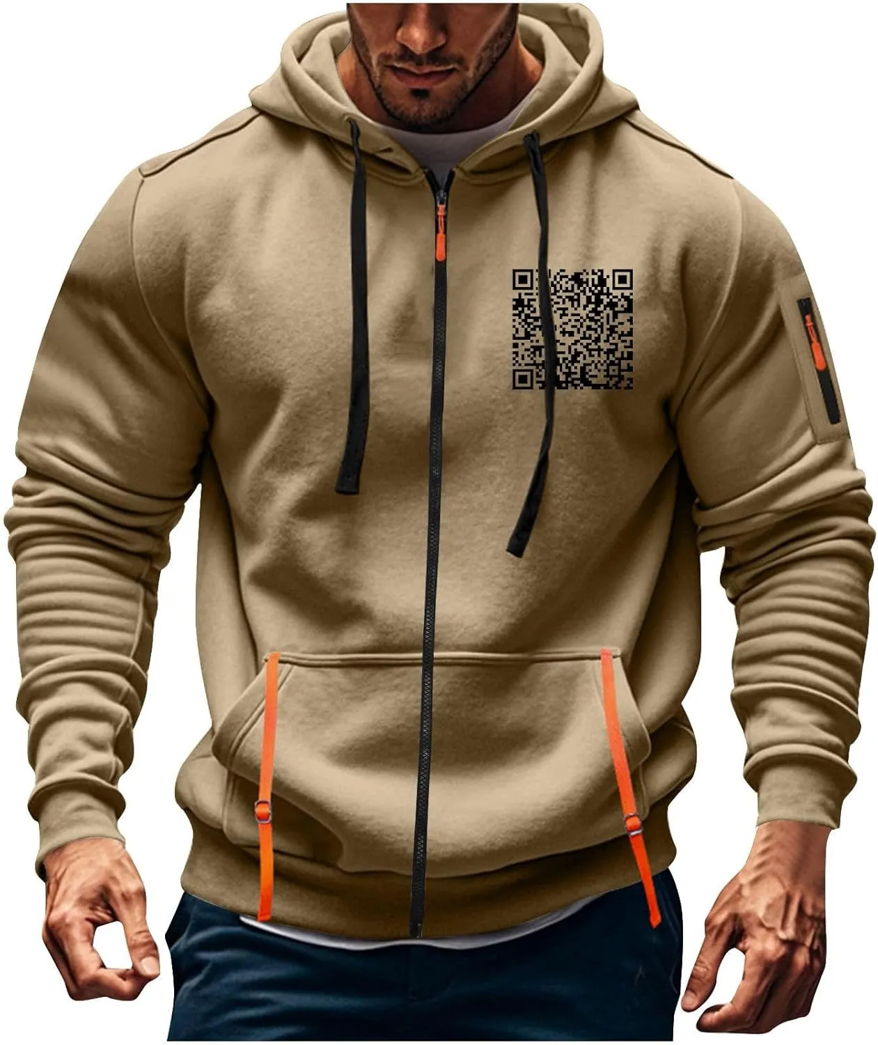 Funny Fuck You Qr Code Hoodie Casual Lightweight Full Zip Jacket Men Sports Big And Tall Sweatshirt With Pocket