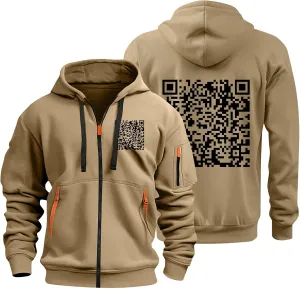 Funny Fuck You Qr Code Hoodie Casual Lightweight Full Zip Jacket Men Sports Big And Tall Sweatshirt With Pocket
