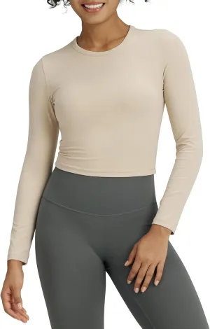 G4Free BareFeel Long Sleeve Workout Tops for Women Slim Athletic Gym Yoga Shirt Cropped Basic Tight Shirt
