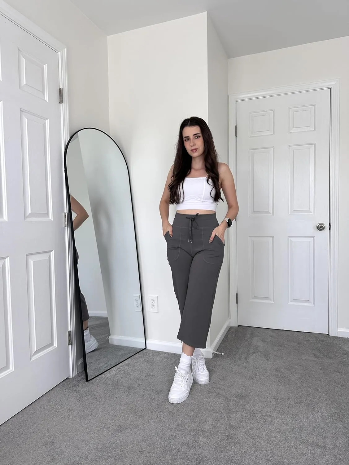 G4Free Wide Leg Capris Yoga Pants for Women with Pockets Summer High Waist Dress Pants for Workout Casual Pants 21"