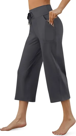 G4Free Wide Leg Capris Yoga Pants for Women with Pockets Summer High Waist Dress Pants for Workout Casual Pants 21"