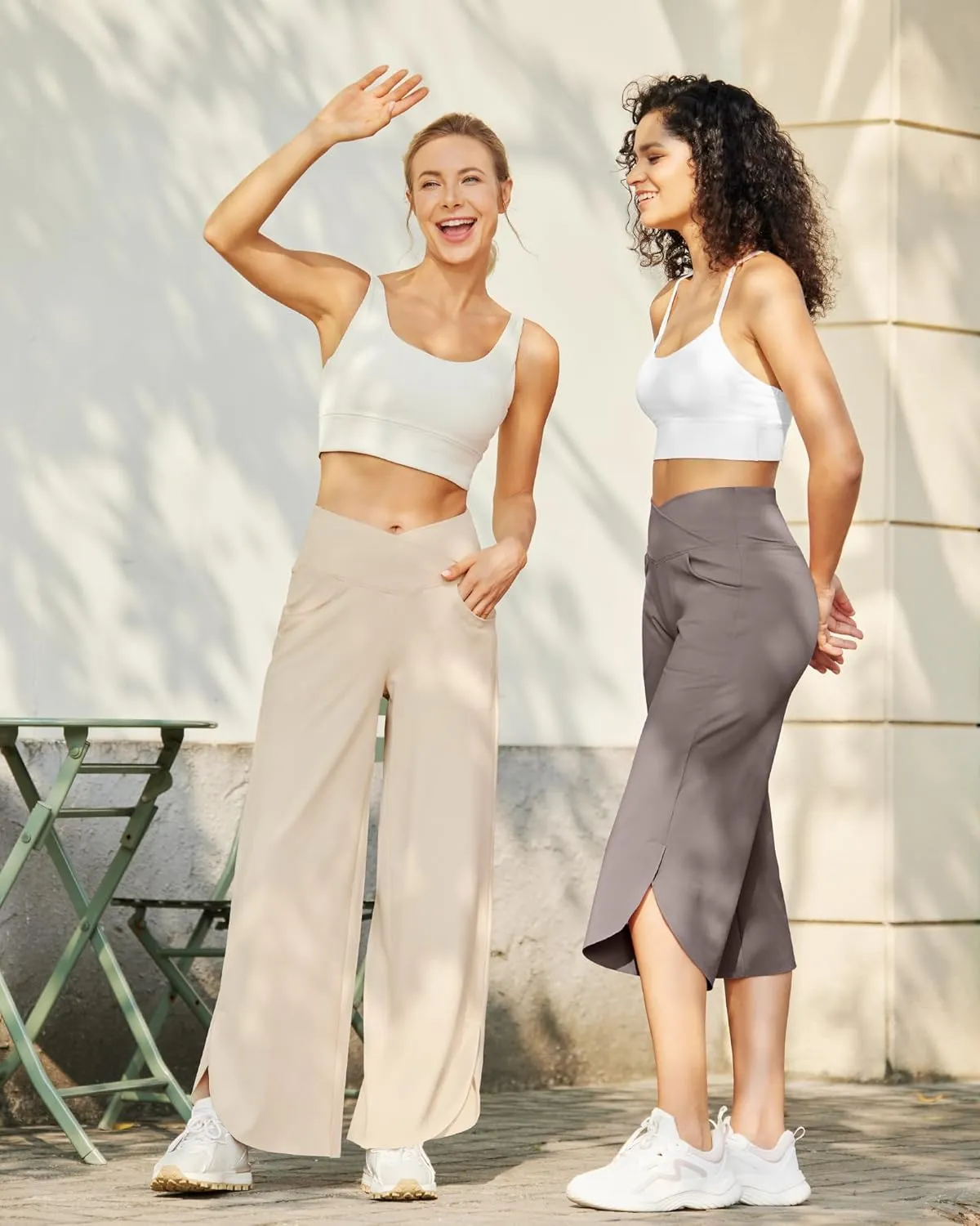 G4Free Wide Leg Pants for Women 29'' Loose Yoga Capri Pants Cross High Waist Dance Palazzo Casual Pants with Pockets