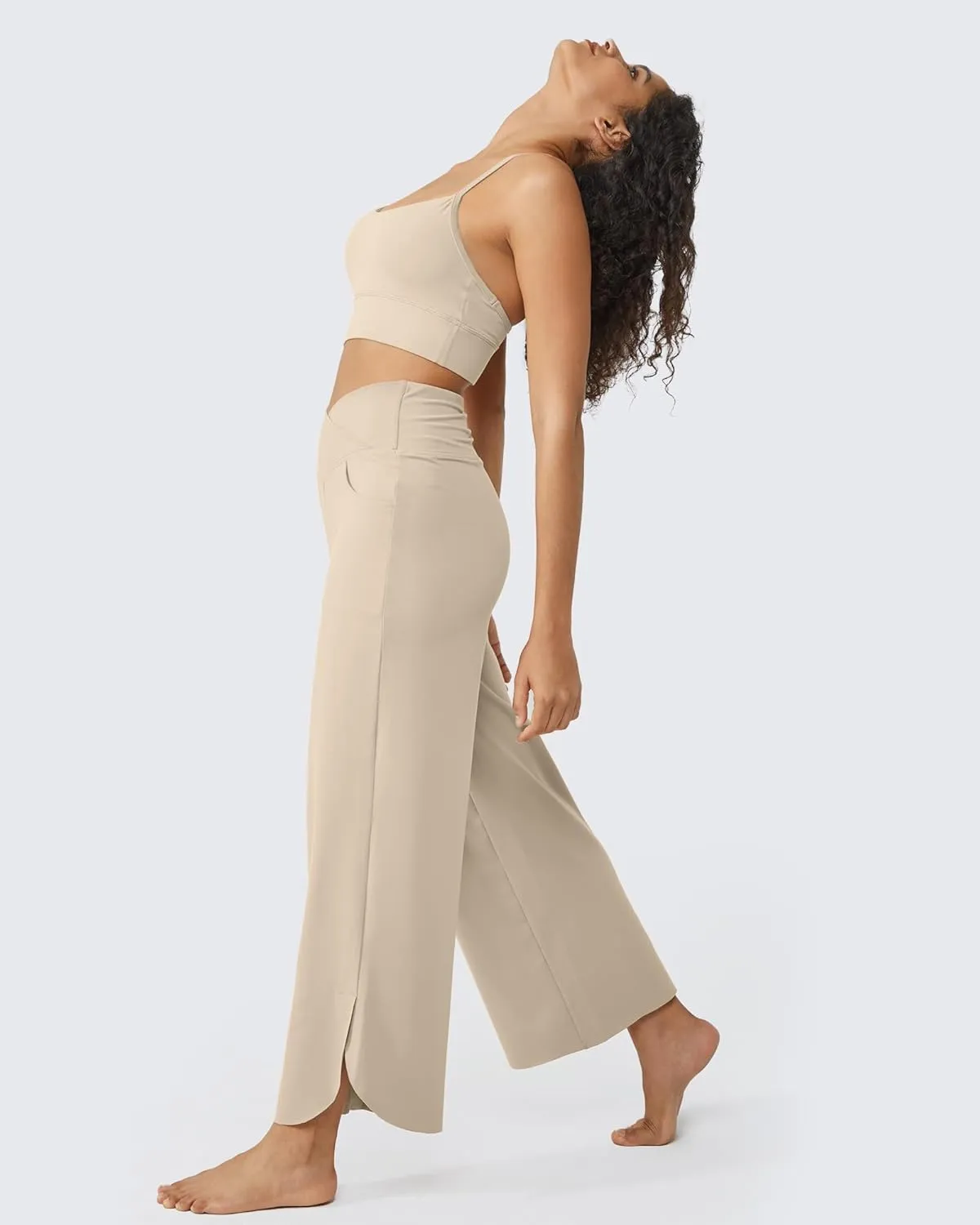 G4Free Wide Leg Pants for Women 29'' Loose Yoga Capri Pants Cross High Waist Dance Palazzo Casual Pants with Pockets