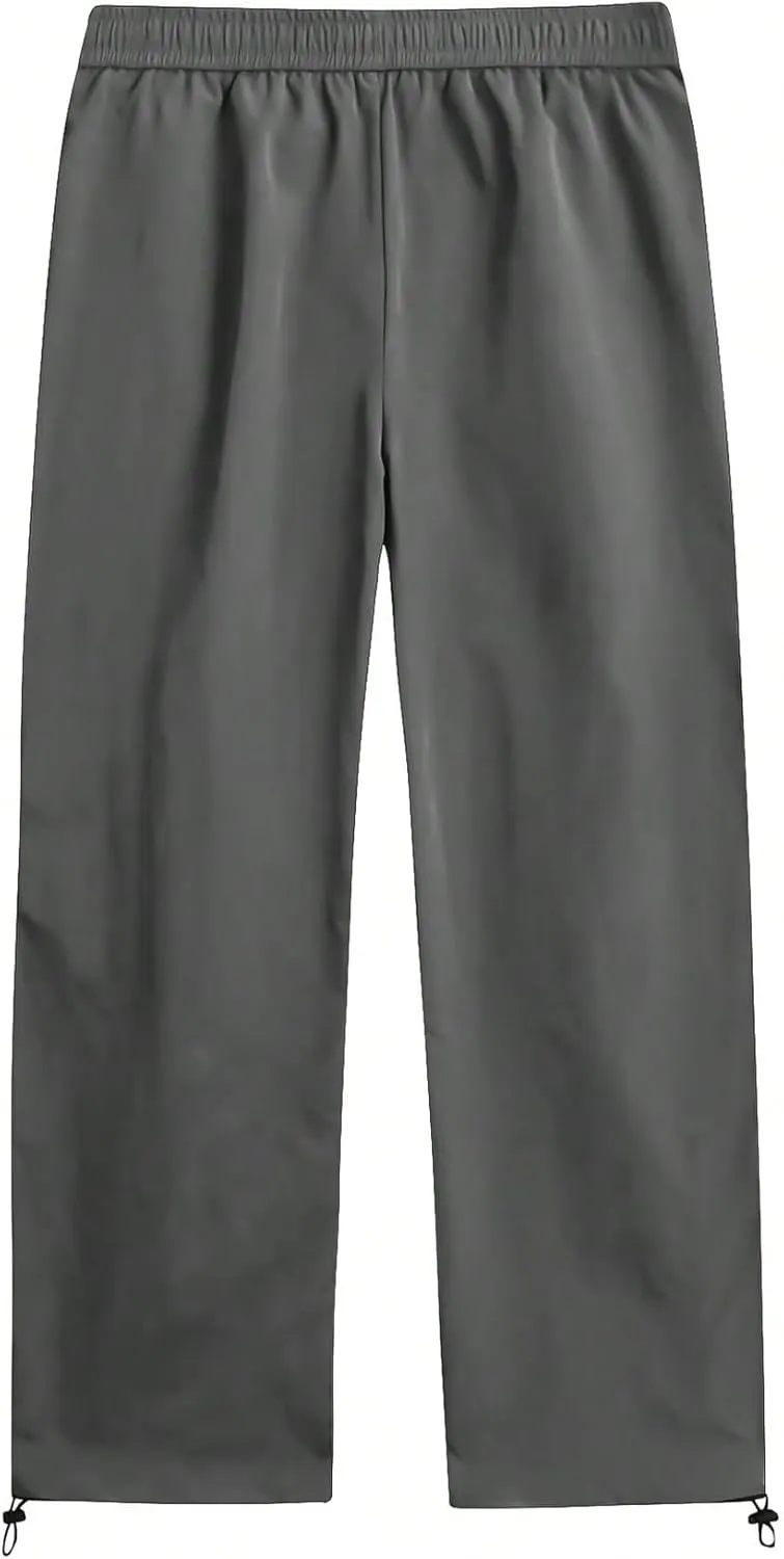 GORGLITTER Men's Drawstring Waist Cargo Pants Letter Print Wide Leg Y2k Pants