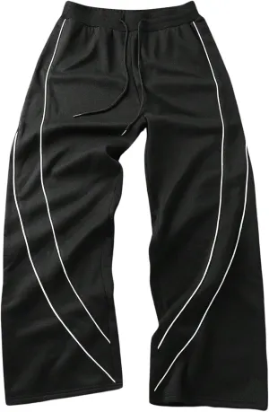 GORGLITTER Men's Wide Leg Baggy Pants Drawstring Waist Striped Track Pants Trousers