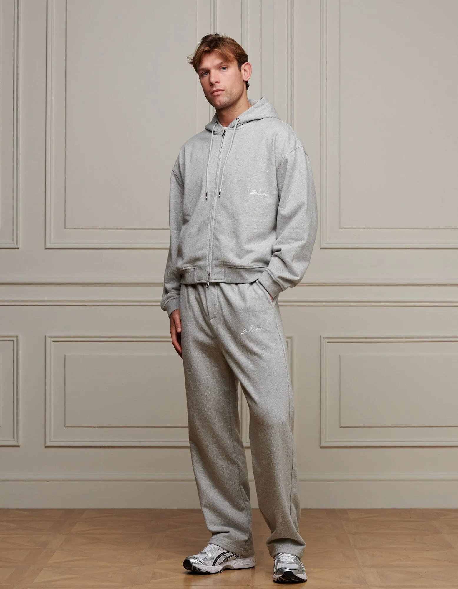 Grey Marl Logo Zip Through Hoodie