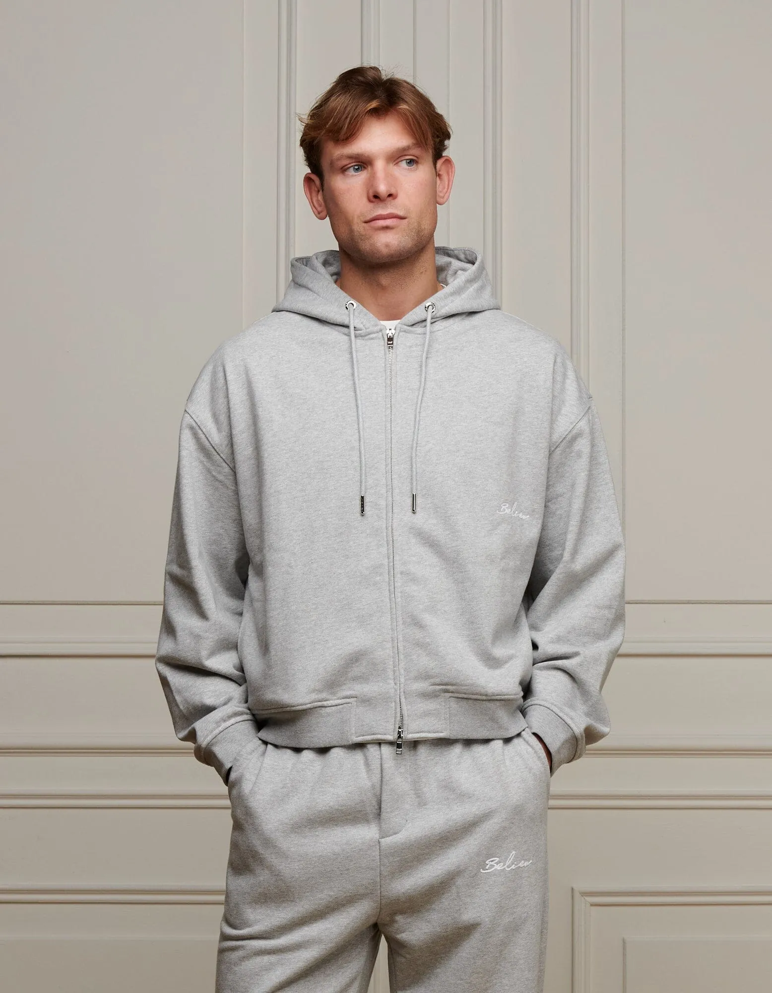 Grey Marl Logo Zip Through Hoodie