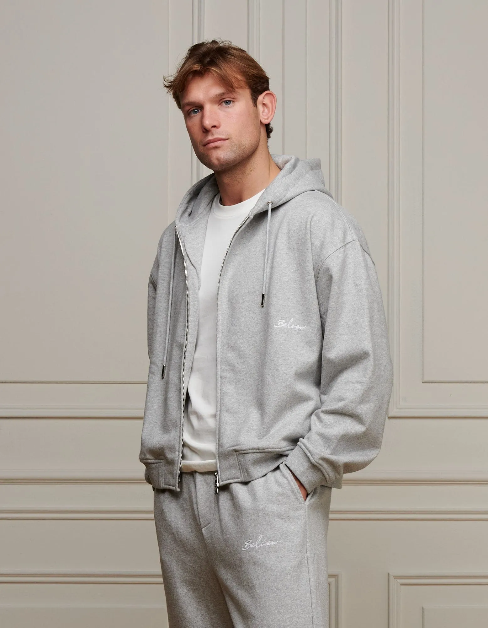 Grey Marl Logo Zip Through Hoodie